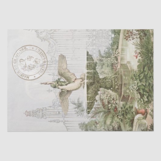ファウンテンスワンガーデンヴィンテージフランスのデクページ 薄葉紙 (正面)