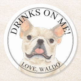 ファウンパーソナライズされたクリームフレンチーフランスのブルドッグ ラウンドペーパーコースター