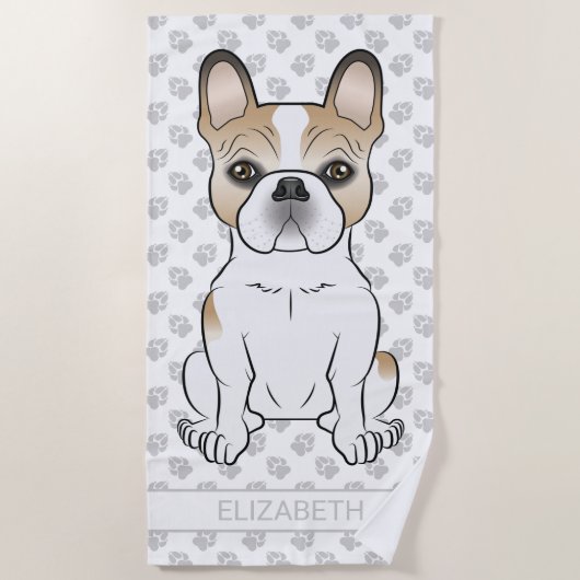 ファウンピッドフランスのブルドッグ/フレンチードッグ&ネーム ビーチタオル (正面)