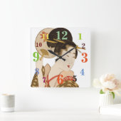 ファエレガントン日本のウォールクロック付き芸者 スクエア壁時計 (ホーム)