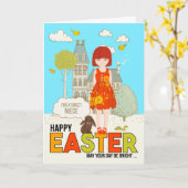 ファクルス付きイースターレッドヘッドの若い姪 カード (黄色い花)