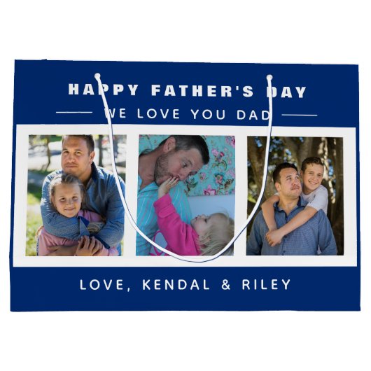 ファザーズデイフォトコラージュブルーカスタム ラージペーパーバッグ (裏面)