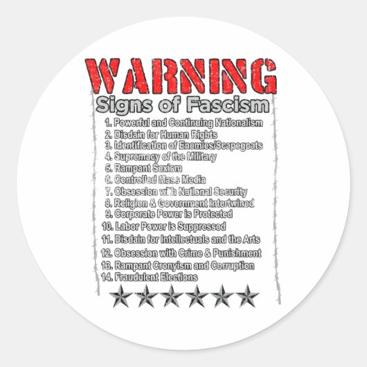 ファシズムの警告標識アンチトランプはファシストに抵抗 ラウンドシール (正面)