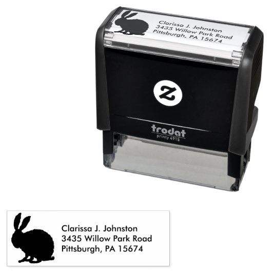 ファジーな座り込みバニーの黒いシルエット セルフインキングスタンプ (インサイチュ)