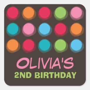 ファジーぼやけおもしろいカラードット誕生日パーティステッカー スクエアシール