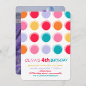 ファジーカラフルキュートドットキッズガール誕生日招待状 招待状 (正面/裏面)