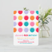 ファジーカラフルキュートドットキッズガール誕生日招待状 招待状 (スタンド正面)