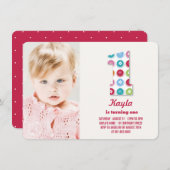 ファジーデイジーカラードット1st誕生日パーティー写真 招待状 (正面/裏面)