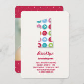 ファジーデイジーカラードット1st誕生日パーティー写真 招待状 (正面/裏面)