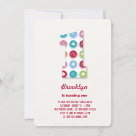 ファジーデイジーカラードット1st誕生日パーティー写真 招待状