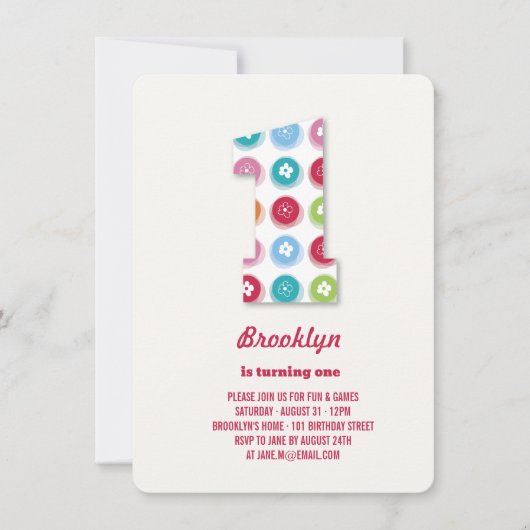 ファジーデイジーカラードット1st誕生日パーティー写真 招待状 (正面)