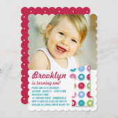 ファジーデイジーカラードット1st誕生日パーティー写真 招待状 (正面/裏面)