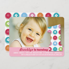 ファジーデイジーカラードット1st誕生日パーティー写真 招待状