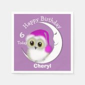 ファジーナイトフクロウパーソナライズされたスリープバー スタンダードカクテルナプキン (正面)