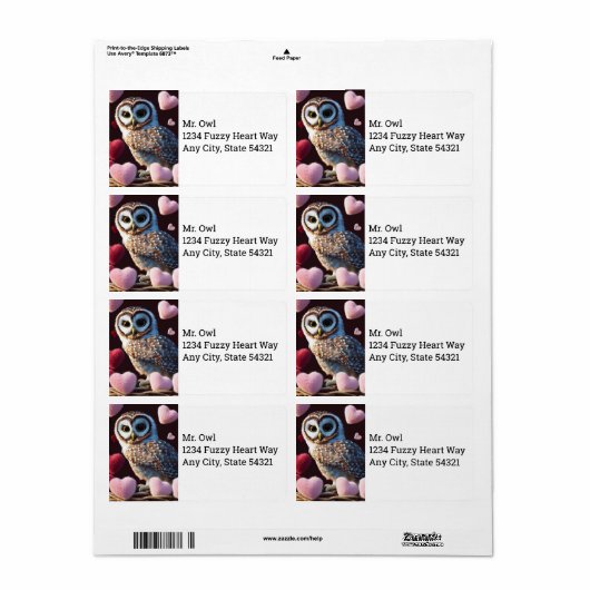 ファジーハート出荷ラベル付きフクロウ ラベル (フルシート)