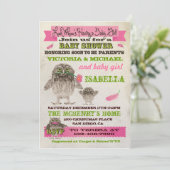 ファジーフクロウの女の子ベビーシャワーパーティの招待状 招待状 (スタンド正面)