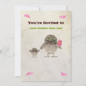 ファジーフクロウの女の子ベビーシャワーパーティの招待状 招待状 (裏面)