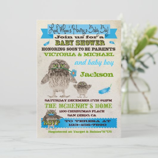 ファジーフクロウボーイベビーシャワーパーティの招待状 招待状 (スタンド正面)
