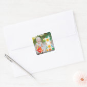 ファジーモダンカラードット1st誕生日パーティー写真 スクエアシール (封筒)