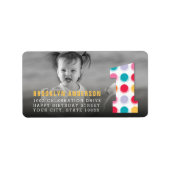 ファジーモダンカラードット1st誕生日パーティー写真 ラベル (正面)