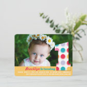 ファジーモダンカラードット1st誕生日パーティー写真 招待状 (スタンド正面)