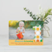 ファジーモダンカラードット1st誕生日パーティー写真 招待状 (スタンド正面)