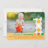 ファジーモダンカラードット1st誕生日パーティー写真 招待状 (正面)