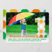 ファジーモダンカラードット1st誕生日パーティー写真 招待状 (正面/裏面)