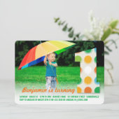 ファジーモダンカラードット1st誕生日パーティー写真 招待状 (スタンド正面)