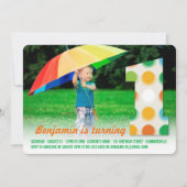 ファジーモダンカラードット1st誕生日パーティー写真 招待状 (正面)