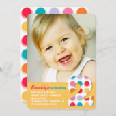 ファジーモダンカラー点2nd誕生日パーティー写真 招待状 (正面/裏面)
