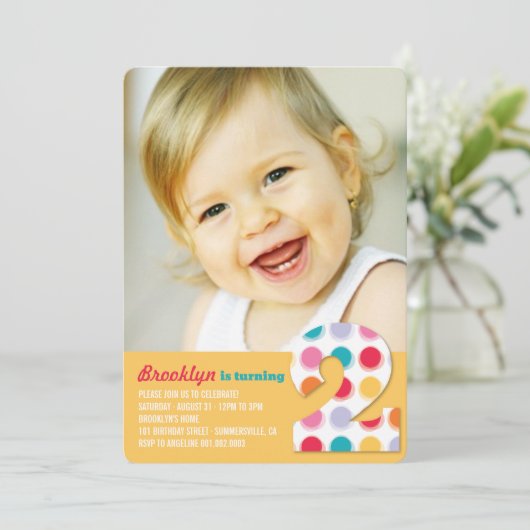 ファジーモダンカラー点2nd誕生日パーティー写真 招待状 (スタンド正面)