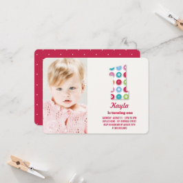 ファジー デイジー カラー ドット 1歳の誕生日パーティー 写真 招待状