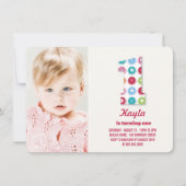 ファジー デイジー カラー ドット 1歳の誕生日パーティー 写真 招待状 (正面)