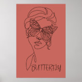 ファジーWuzzy Serenity：蝶と女性のラインアート ポスター (正面)
