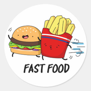 ファストフードおもしろいバーガーとフライスパン ラウンドシール