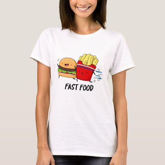 ファストフードおもしろいバーガーとフライスパン Tシャツ (正面)