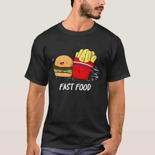 ファストフードおもしろいバーガーとフライスプンダークBG Tシャツ (正面)