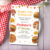 「ファストフードの誕生日パーティーへようこそ！バーガー＆ピザ」 招待状