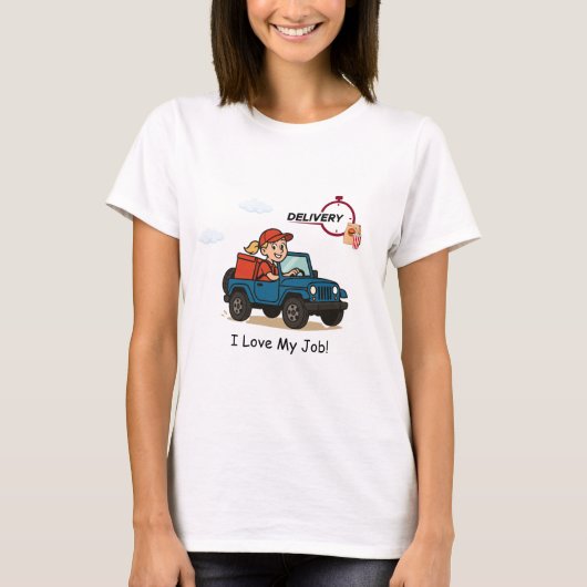 ファストフードの配達ドライバー 漫画風デザイン Tシャツ (正面)