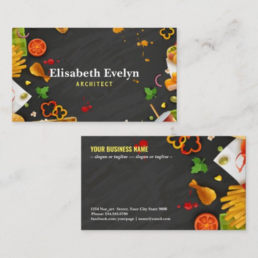 ファストフードの黒い背景 名刺 (正面/裏面)