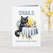 ファストフードは間違っている 笑える黒猫の食事パロディ カード (黄色い花)