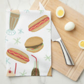 ファストフードソーダ噴水ジャンクフードホワイト キッチンタオル (四つ折り)