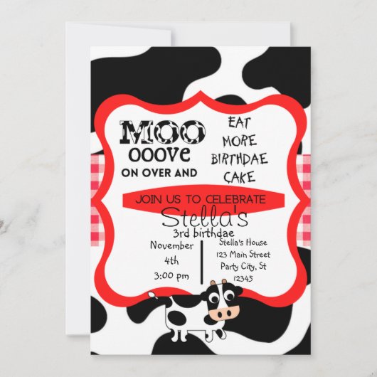 ファストフードチキンカウカモープリント誕生日ベビー 招待状 (正面)