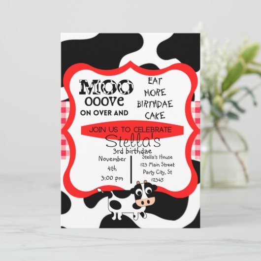 ファストフードチキンカウカモープリント誕生日ベビー 招待状 (スタンド正面)