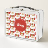 ファストフードバーガーのフライドパターンモノグラム メタルランチボックス (正面)