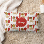 ファストフードバーガーのフライドパターンモノグラム ランバークッション (ブランケット)