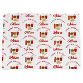 ファストフードバーガーのフライドパターン誕生日名 ラージペーパーバッグ (正面)