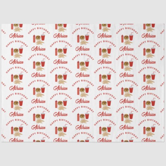 ファストフードバーガーのフライドパターン誕生日名 薄葉紙 (正面)
