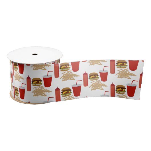 ファストフードバーガーのフライドパターン サテンリボン (リール)